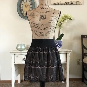 Black lace and pink mini skirt